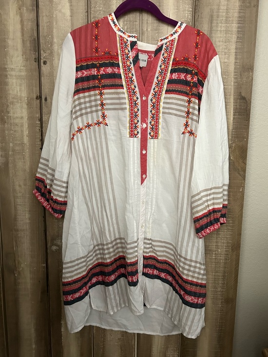NIC+ZOE Dresses & Skirts - NIC+ZOE White Tunic Dress with Coral and Black Embroidery